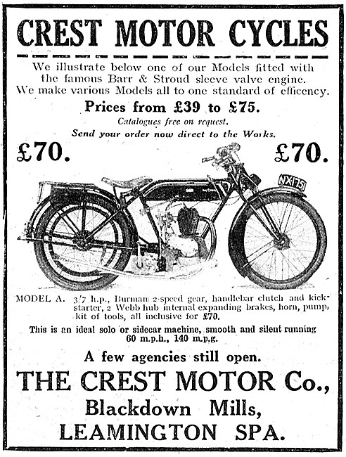 1923 Crest Model A Motor Cycles                                  