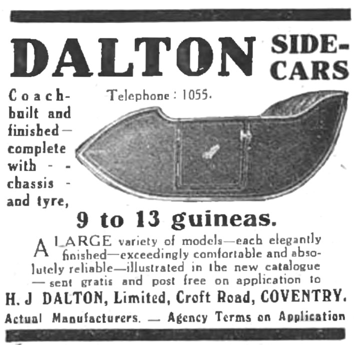 1914  Dalton Sidecars. Croft Rd, Coventry.                       