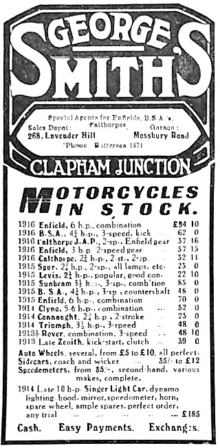 George Smiths Motor Cycle Sales. Lavender Hill, Clapham Junction 