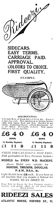 Rideezi Motor Cycle Sales, Oxford St. Rideezi Sidecars           