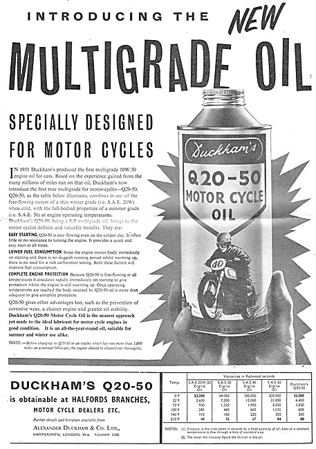 Duckhams Q 20-50 Motor Cycle Oil 1956 Advert                     