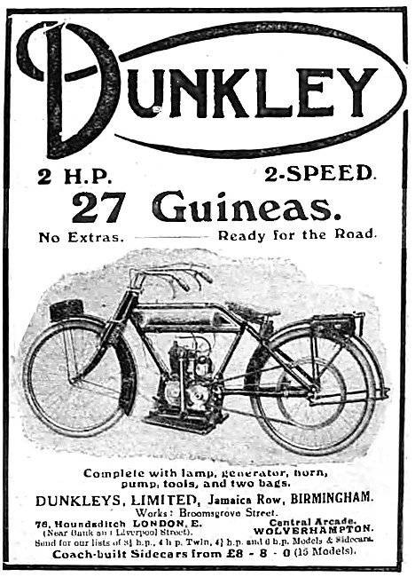 1914 Dunkley 2 HP 2 Speed Motor Cycle                            