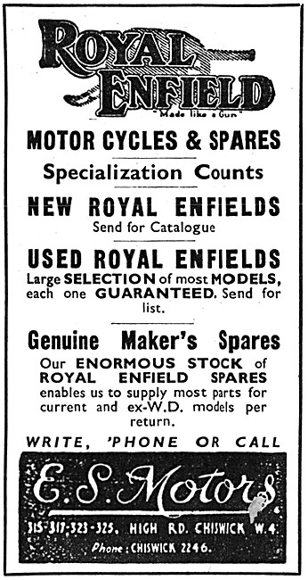 E.S.Motors Motor Cycle Sales. 317 High Rd, Chiswick.             