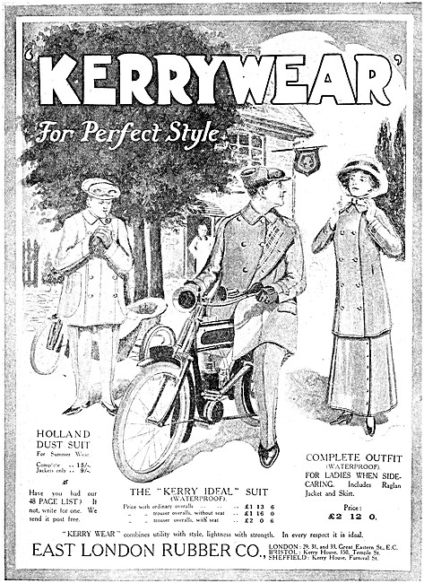 East London Rubber. Kerry Motor Cycle Clothing 1912 Styles       