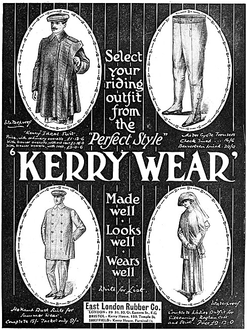 Kerry Motor Cycle Clothing 1912 Styles                           