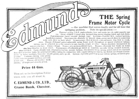 1916 Edmund JAP Spring Frame Motor Cycle                         