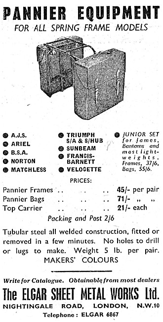 Elgar Motor Cycle Pannier Equipment                              