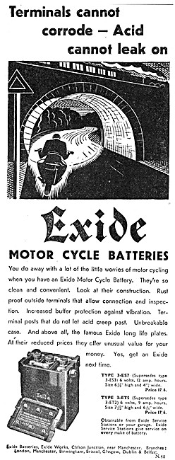 Exide Motor Cycle Batteries 1931 Advert                          