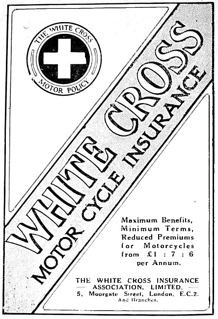 White Cross Motor Cycle Insurance Policies 1918 Advert           