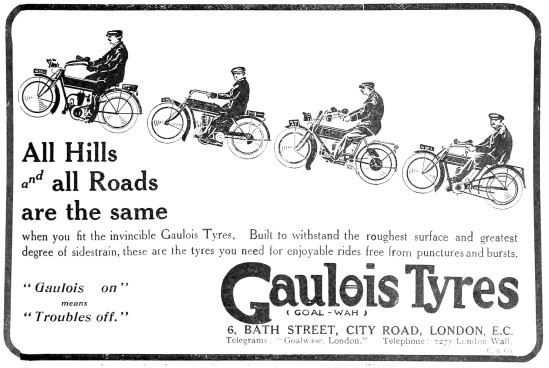 Gaulois Motor Cycle Tyres 1913 Advert                            