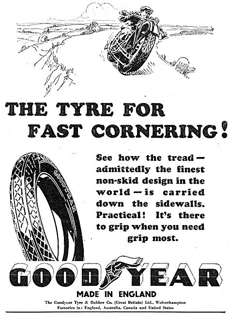 Goodyear Motor Cycle Tyres 1930 Advert                           