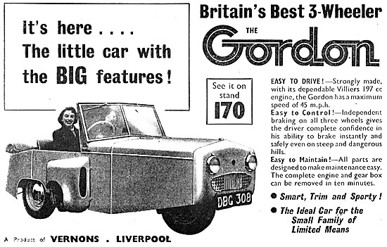 1955 Gordon 3-Wheeler Cars Advert                                