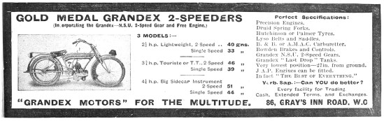 Features Of The 1912 Grandex Motor Cycle                         