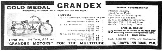 Grandex Motorcycles 1912 Models & Prices                         