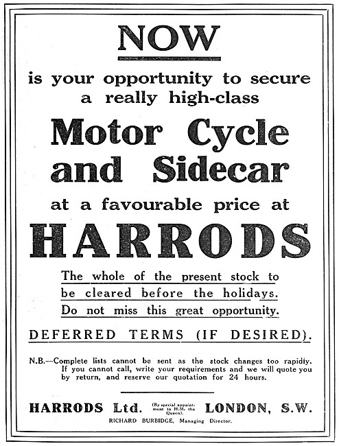 Harrods Motor Cycle Products                                     