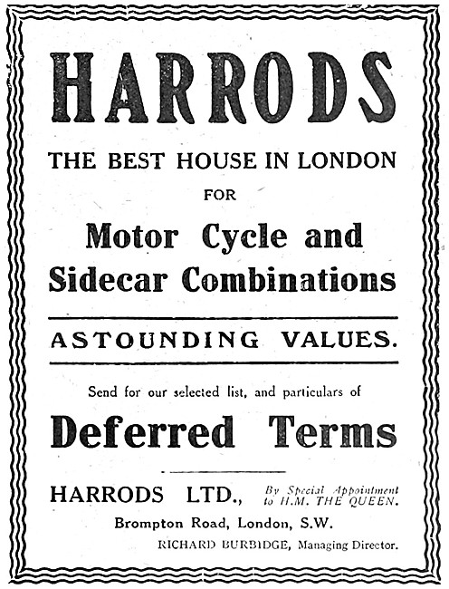 Harrods Motor Cycle & Sidecar Combinations 1913 Models           