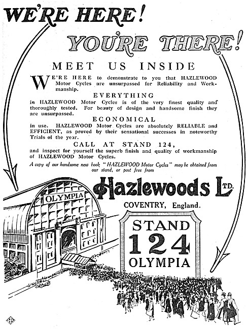 1913 Hazlewoods Motor Cycles Advert                              