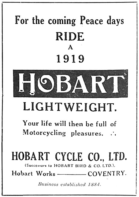 1918 Hobart Lightweight Motor Cycles Advert                      