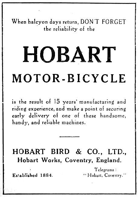 Hobart Motor Cycles 1918 Advert - Hobart Motor-Bicycle           