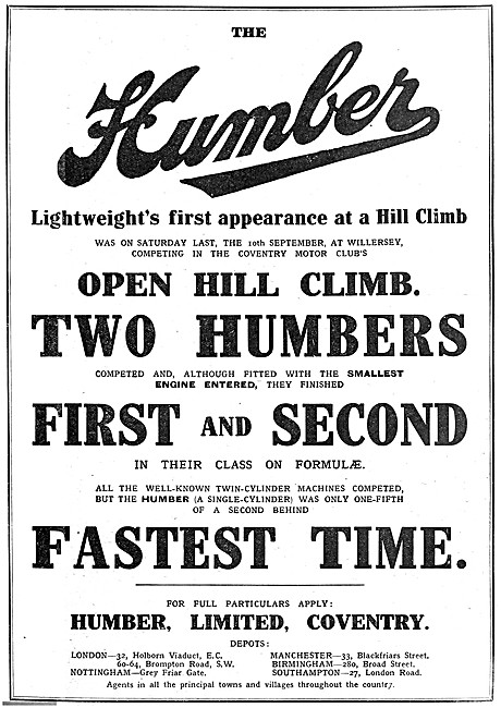 1910 Humber Motor Cycle Advert                                   