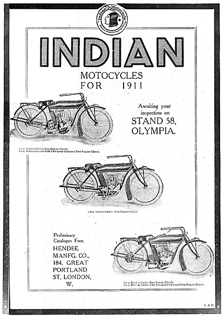 The 1911 Range Of Indian Motor Cycles                            