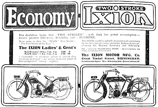 Ixion Ladies & Gents Motor Cycles Advert 1916 Models             