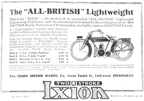 The 1916 Range Of Ixion Motor Cycles                             