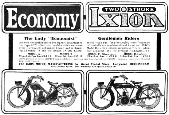 1916 Ixion Lady Economist Motor Cycle                            