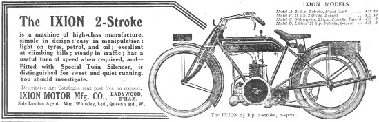 Ixion Motor Cycle Models For 1916                                