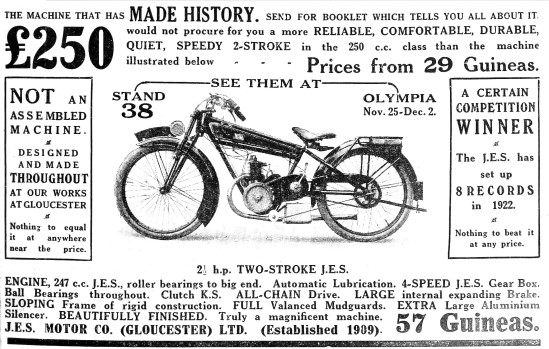 1922 J.E.S.250 cc Two-Stroke Motor Cycle                         