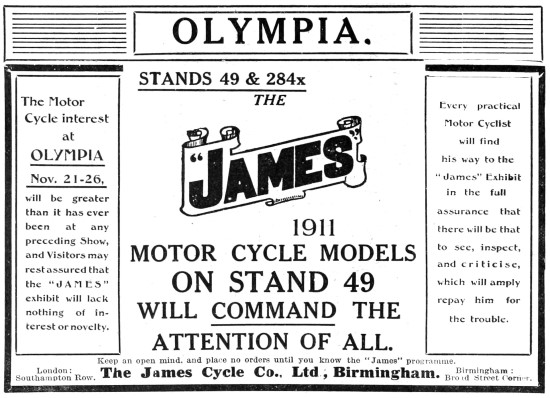 James Motor Cycles For 1911                                      