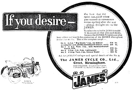 The 1918 Range Of James Motor Cycles                             