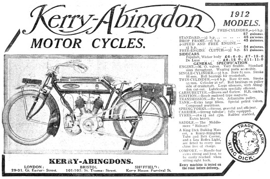 The 1912 Range Of Kerry-Abingdon Motor Cycles - King Dick        