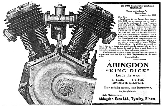 1913 Abingdon King Dick V-Twin Motor Cycle Engine                