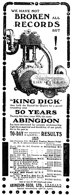Abingdon King Dick Motor Cycles & Engines 1914 Advert            