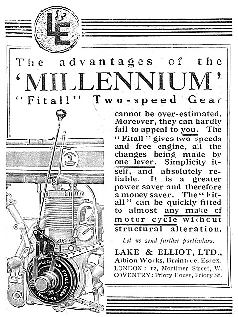 Lake & Elliot Millenium Fitall Two-Speed Motor Cycle Gear 1913   