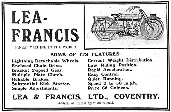 1913 Lea-Francis V-Twin Motor Cycles                             
