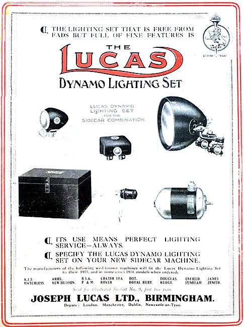 Lucas Electrical Equipment For Motor Cycles 1915 Advert          