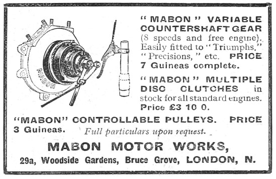 Mabon Variable Countershaft Gears & Clutches For Motor Cycles    