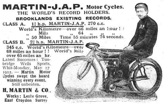 1912 Martin-JAP Record Breaking Motor Cycles                     