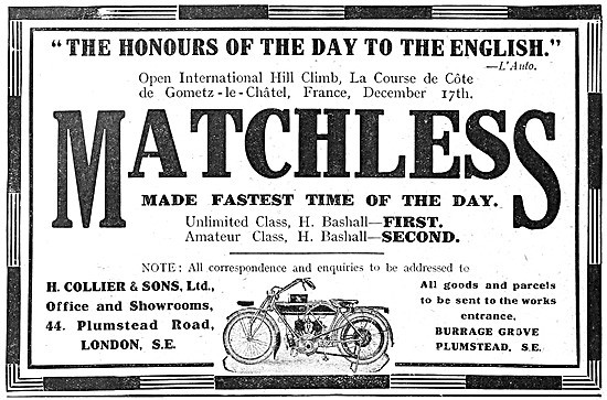 Pre War Matchless Motor Cycles 1912 Advert                       