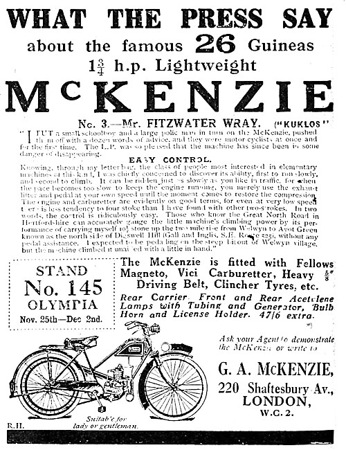 1922 McKenzie Motor Cycle                                        