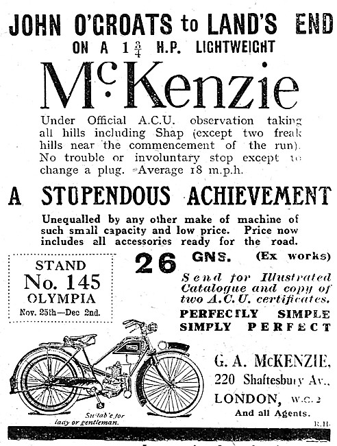 1922 1.5 HP McKenzie Lightweight Motor Cycle                     