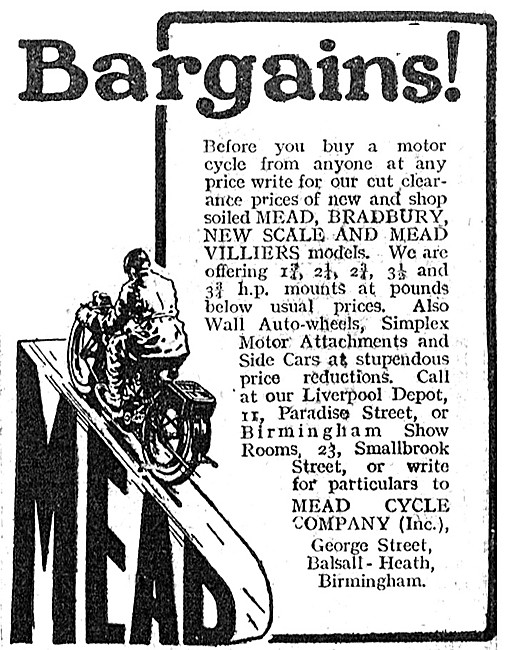 1923 Mead Motor Cycles Advert                                    