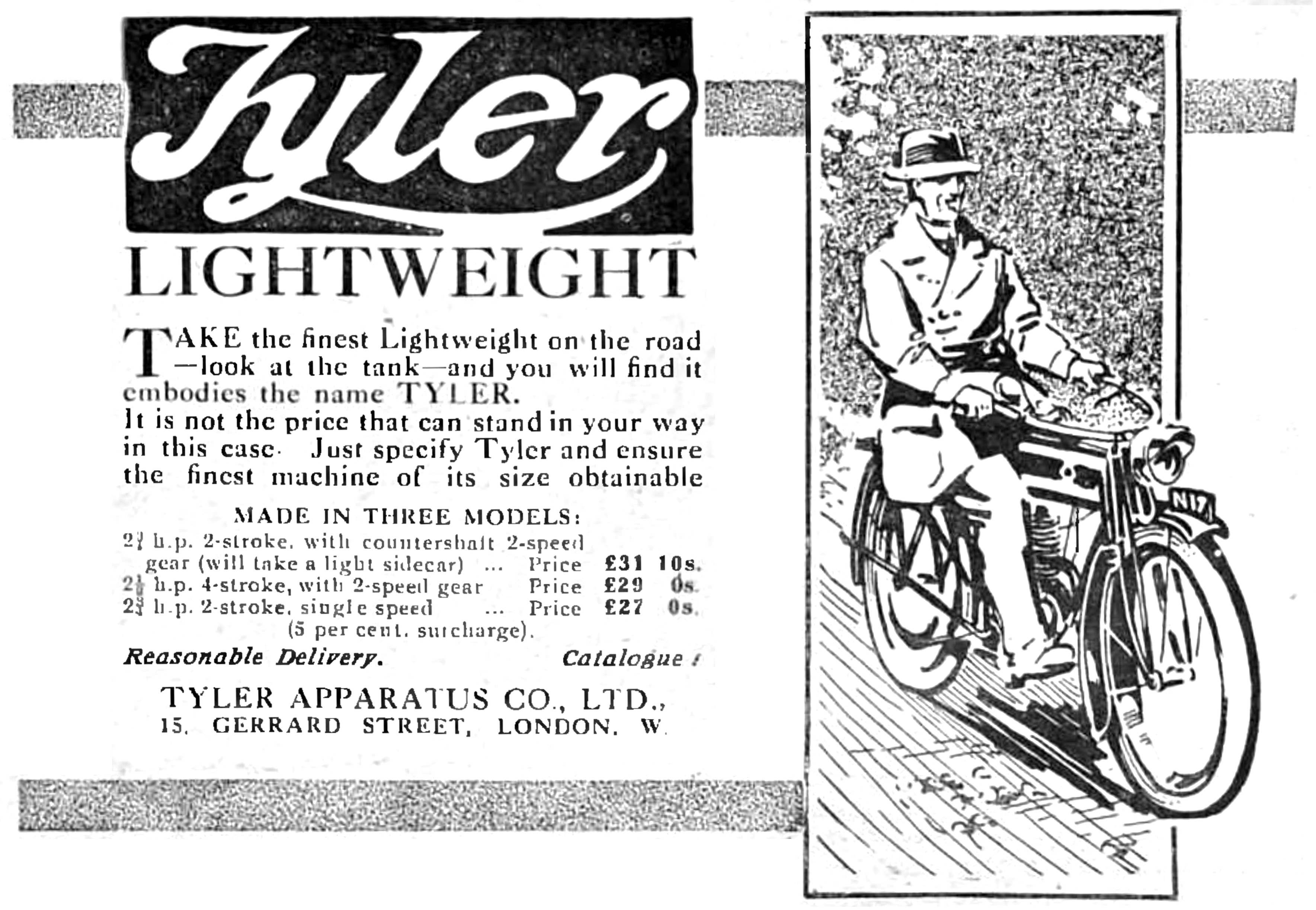 1915 Tyler Motor Cycle Model Range                               