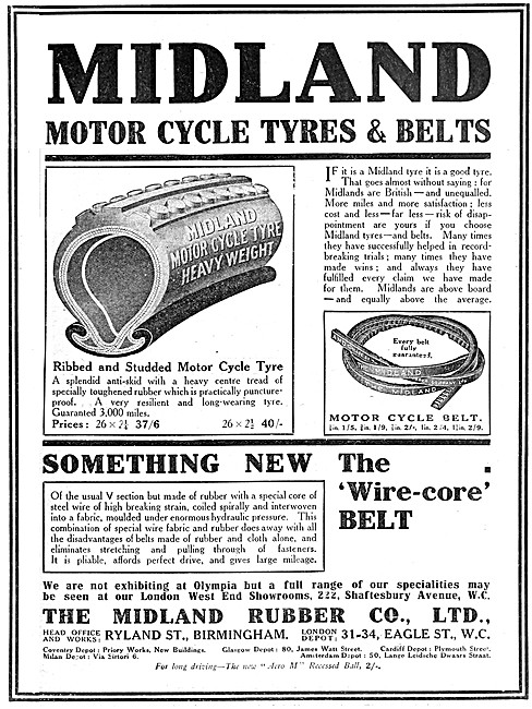Midland Rubber Motor Cycle Tyres & Belts 1913                    