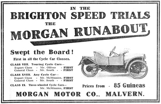 1913 Morgan Runabout Three-Wheel Car                             