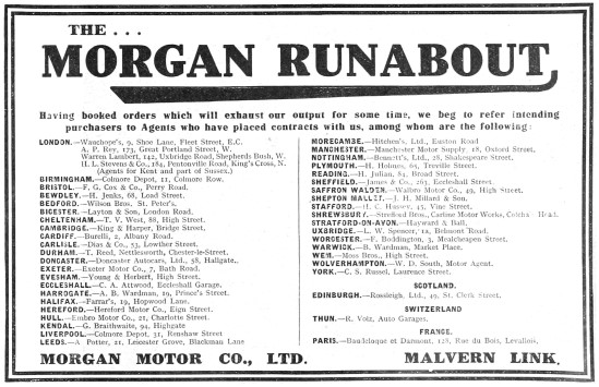 1913 Morgan Runabout UK Dealers List                             