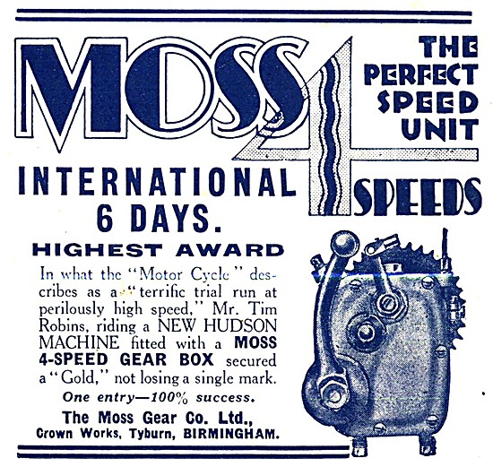 Moss 4 Speed Motor Cycle Gearboxes 1931 Advert                   