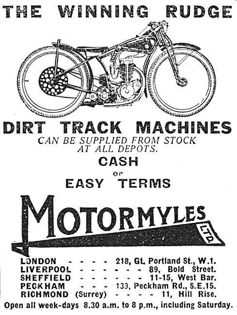 Motormyles Rudge Dirt Track Machine Sales 1930 Advert            
